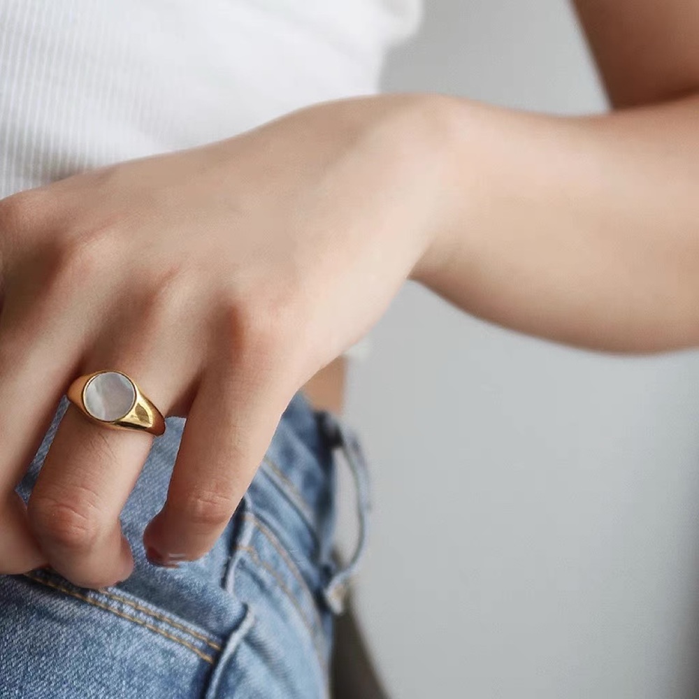 CLOSING SALE! 18K Gold Plated Mother of Pearl Ring - Picture 7 of 7